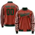 Personalized Coral & Red Teal Solid Color Varsity Letterman Jacket