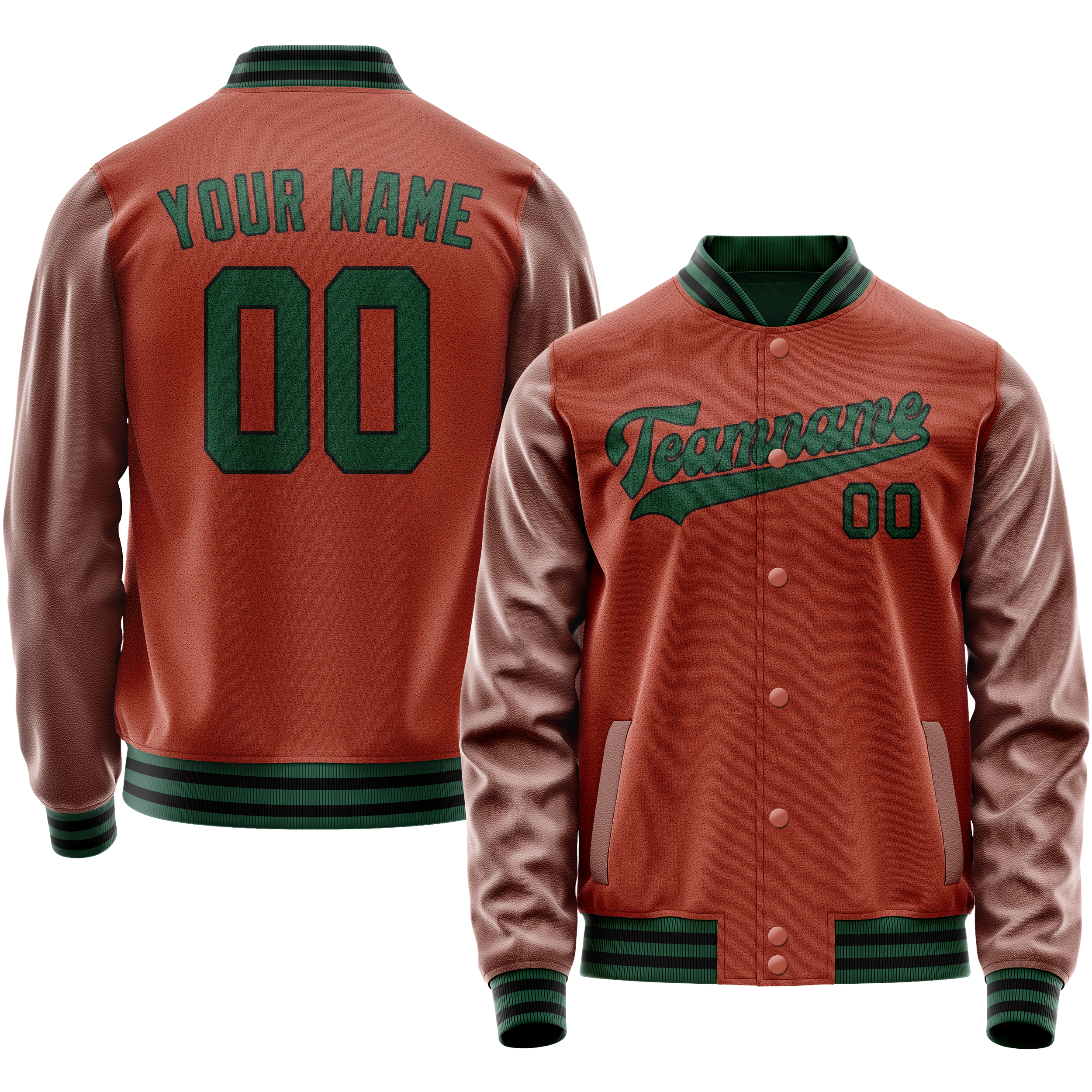 Personalized Coral & Red Teal Solid Color Varsity Letterman Jacket