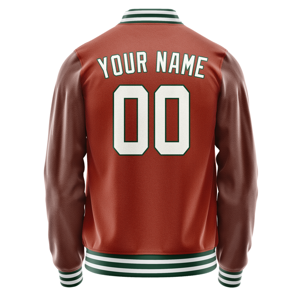Personalized Coral & Red White Solid Color Varsity Letterman Jacket