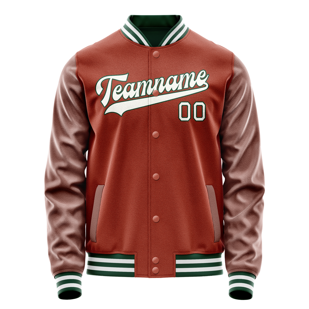 Personalized Coral & Red White Solid Color Varsity Letterman Jacket