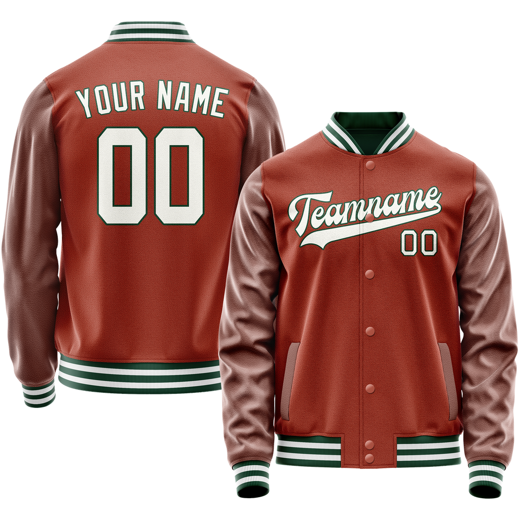 Personalized Coral & Red White Solid Color Varsity Letterman Jacket