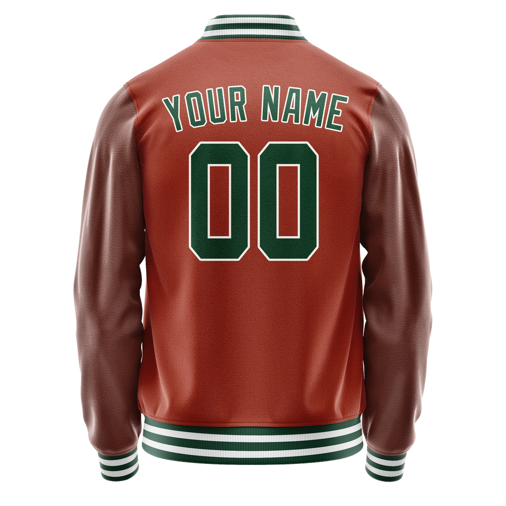 Personalized Coral & Red Green Solid Color Varsity Letterman Jacket