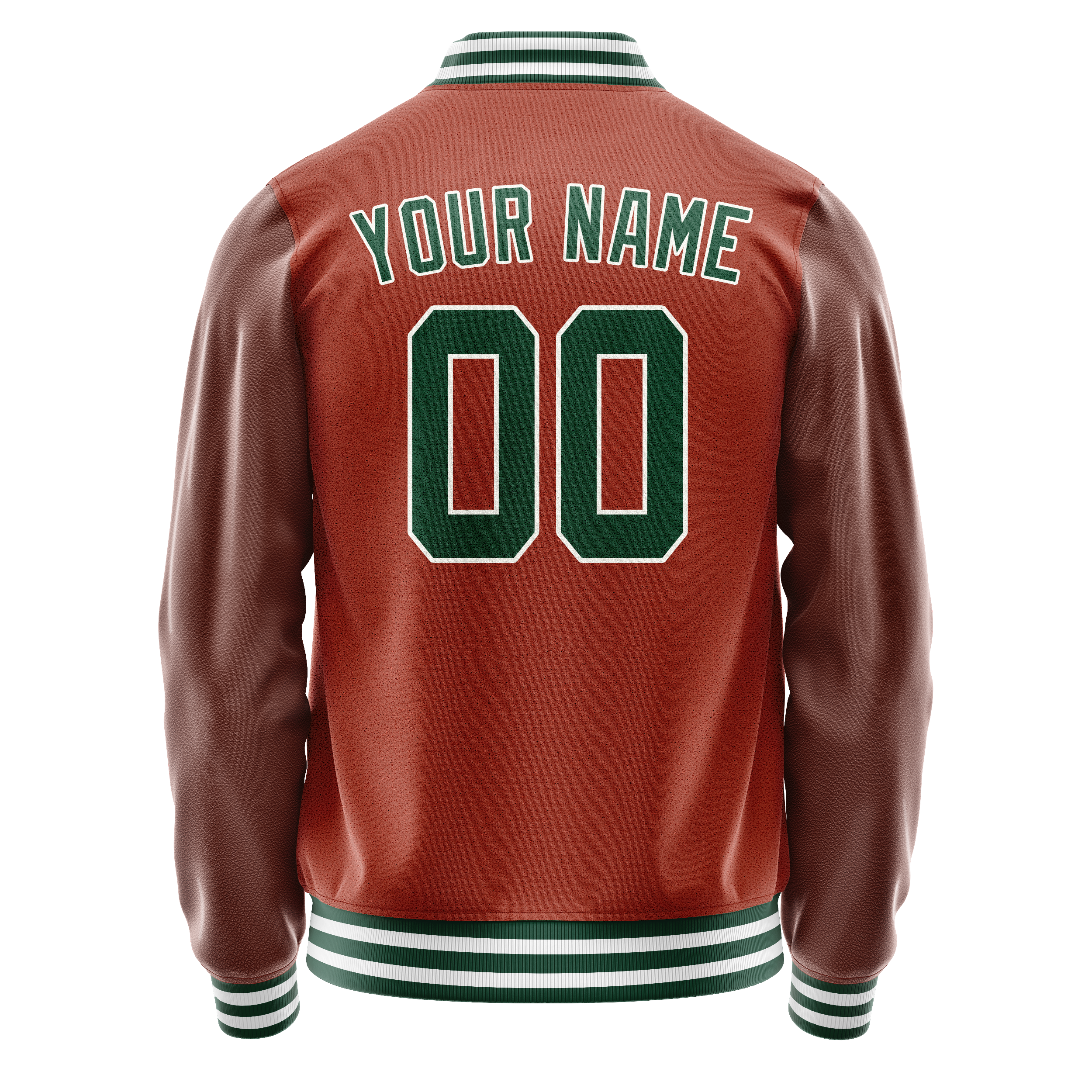 Personalized Coral & Red Green Solid Color Varsity Letterman Jacket