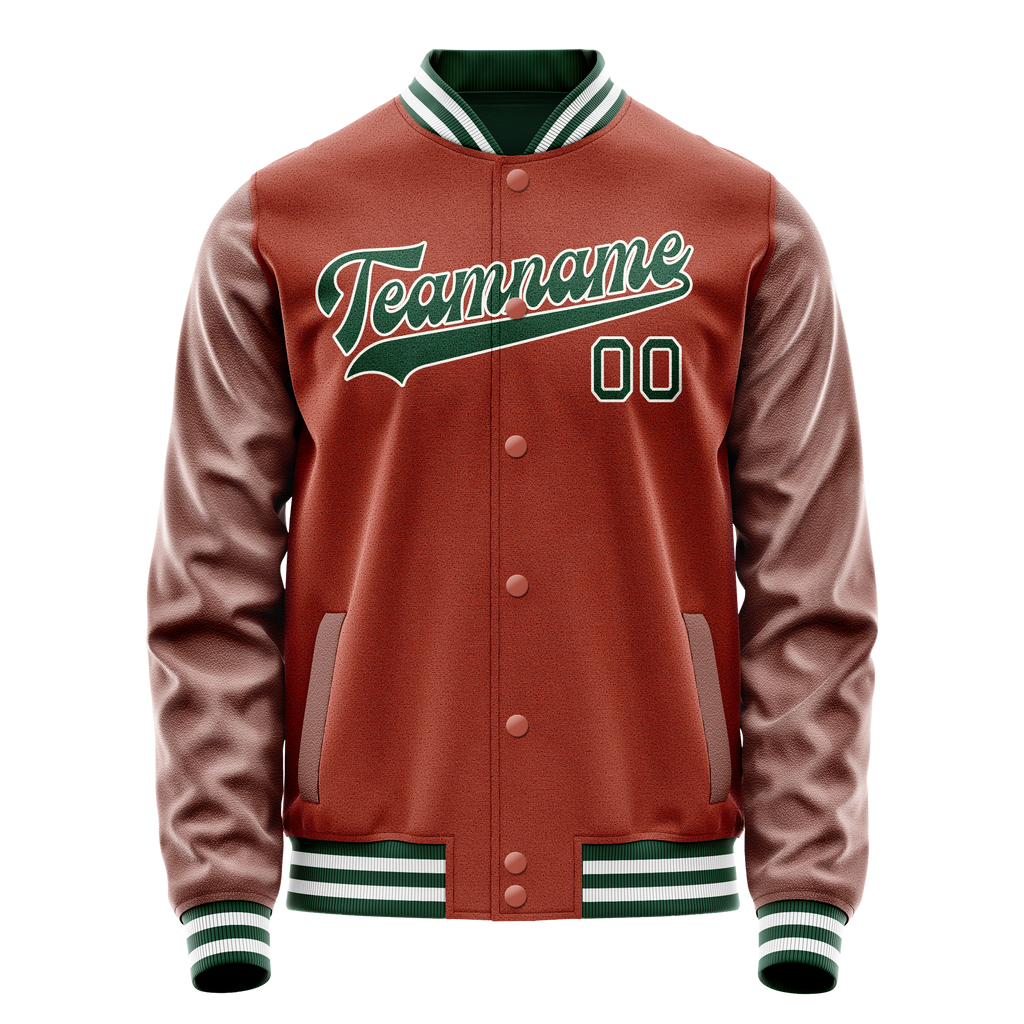 Personalized Coral & Red Green Solid Color Varsity Letterman Jacket