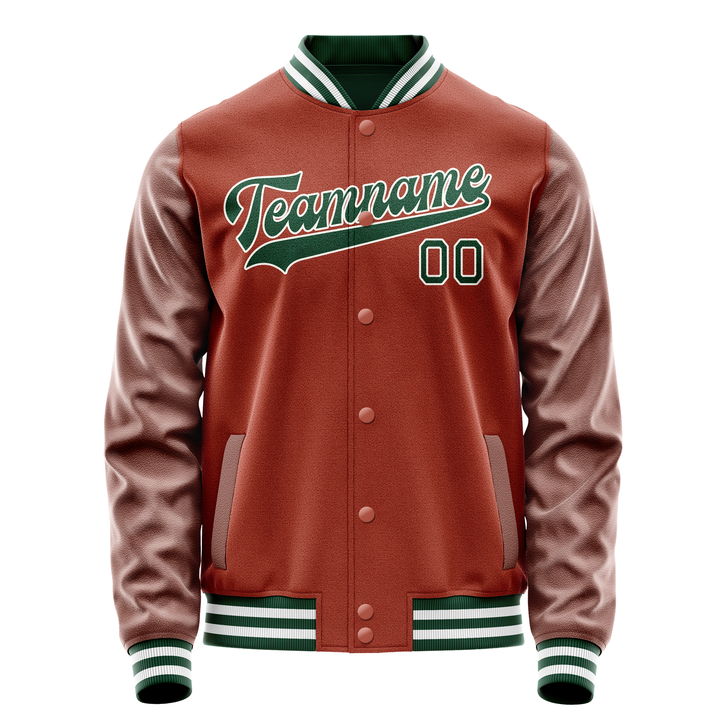 Personalized Coral & Red Green Solid Color Varsity Letterman Jacket