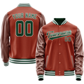 Personalized Coral & Red Green Solid Color Varsity Letterman Jacket