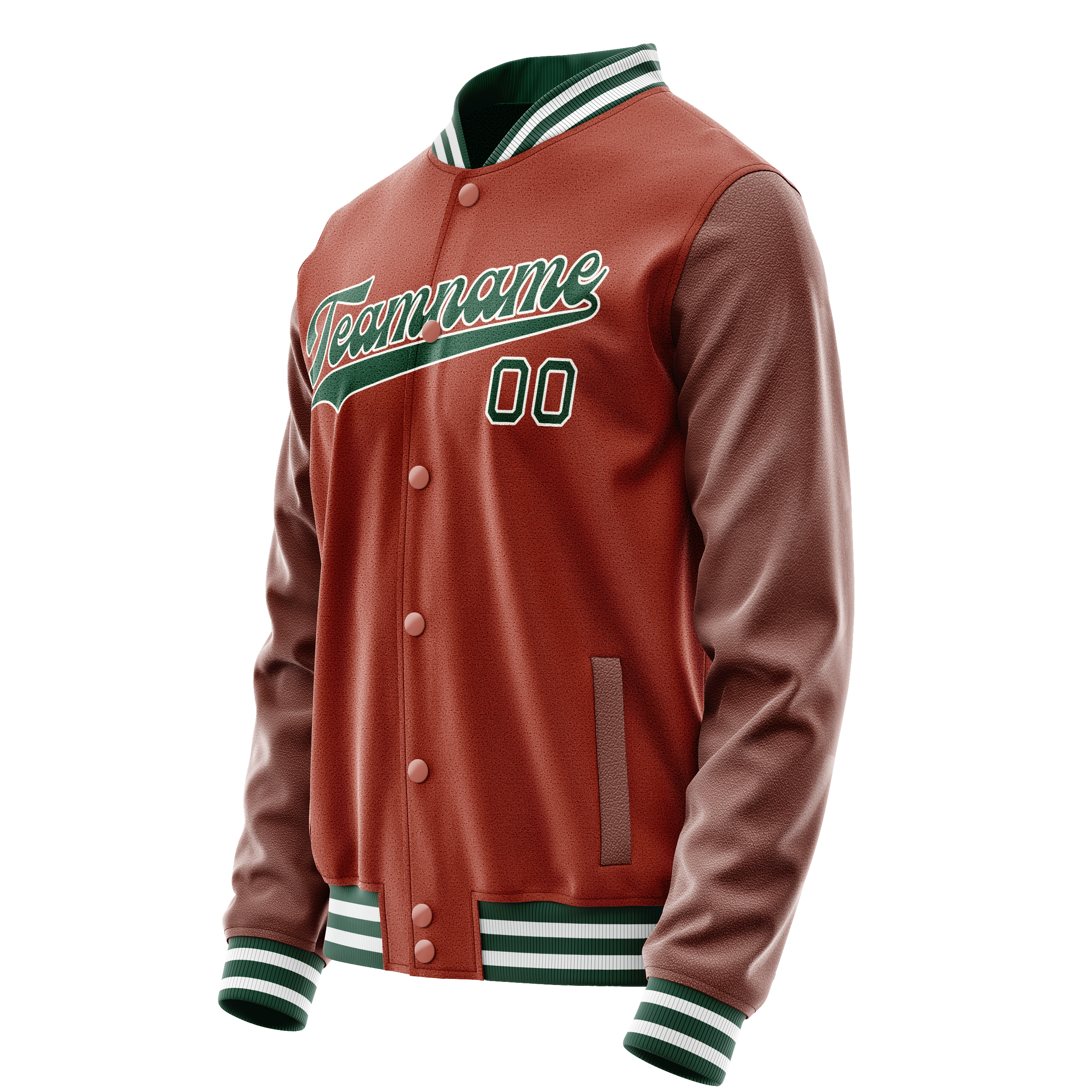 Personalized Coral & Red Green Solid Color Varsity Letterman Jacket