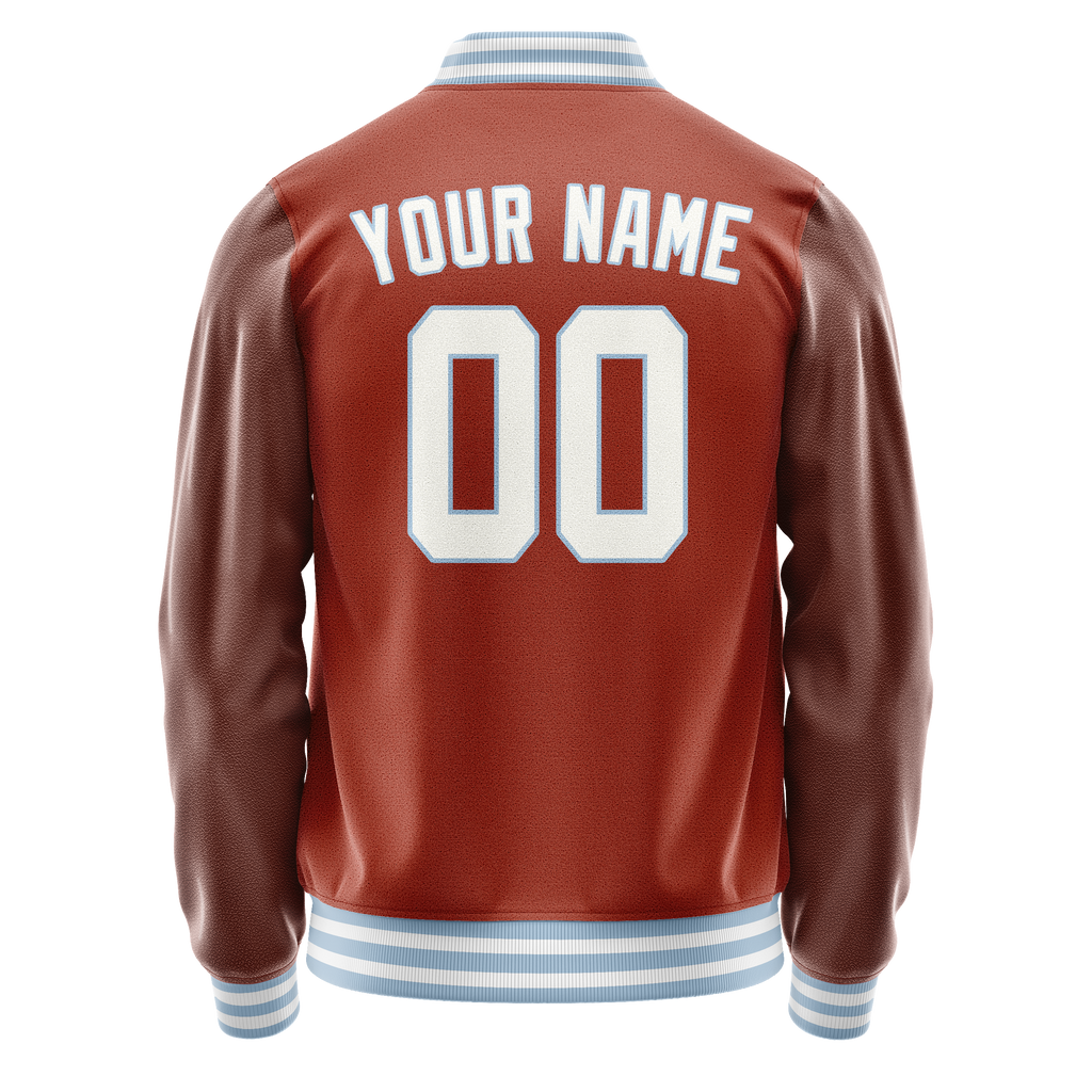 Personalized Coral & Red White Solid Color Varsity Letterman Jacket