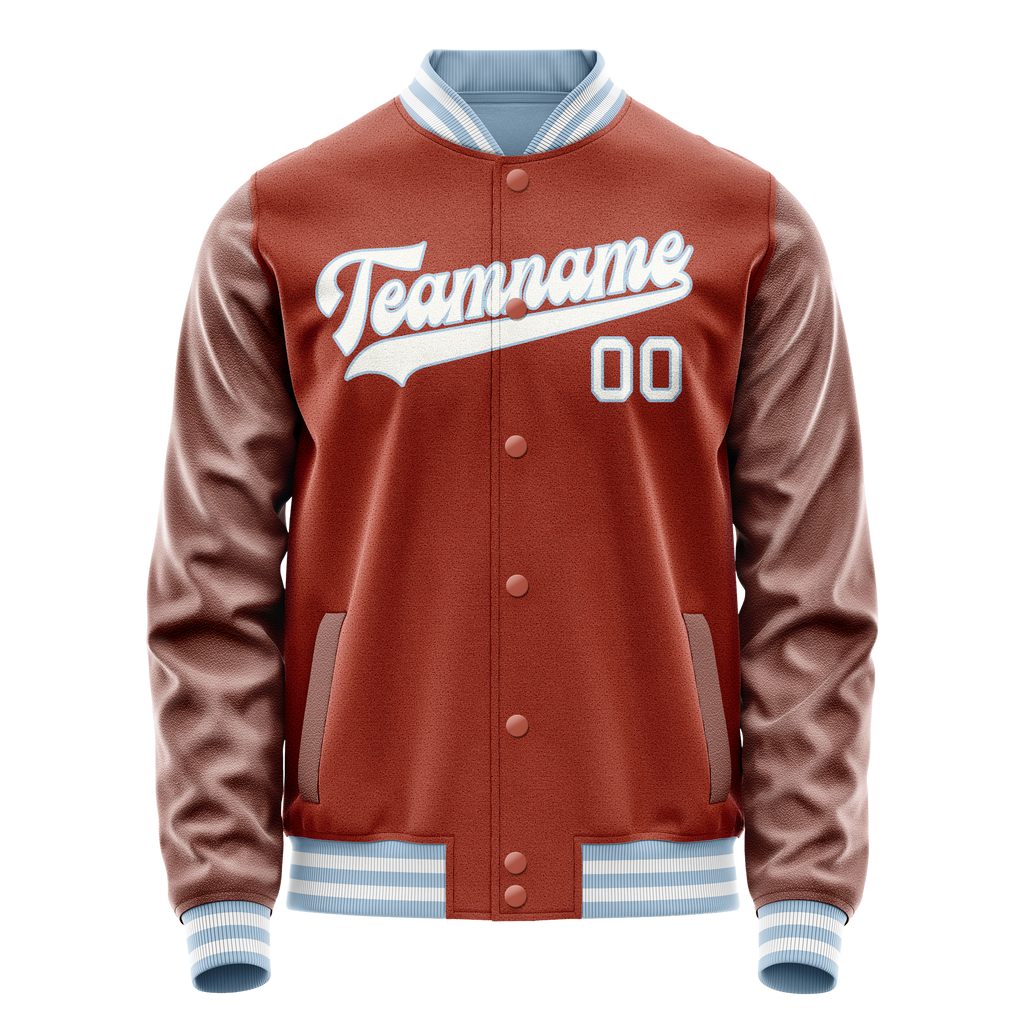 Personalized Coral & Red White Solid Color Varsity Letterman Jacket