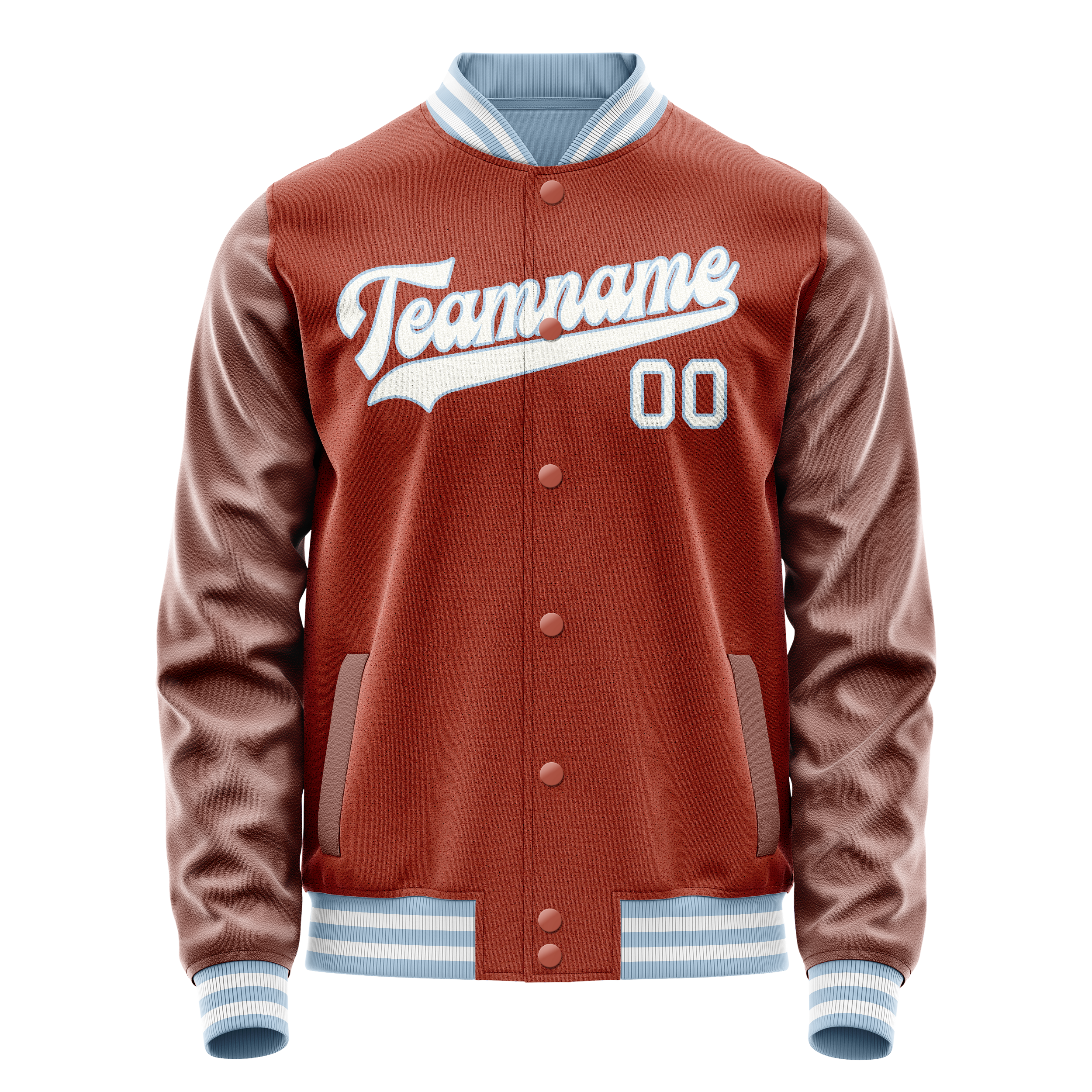 Personalized Coral & Red White Solid Color Varsity Letterman Jacket