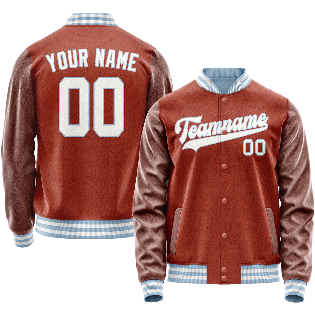 Personalized Coral & Red White Solid Color Varsity Letterman Jacket