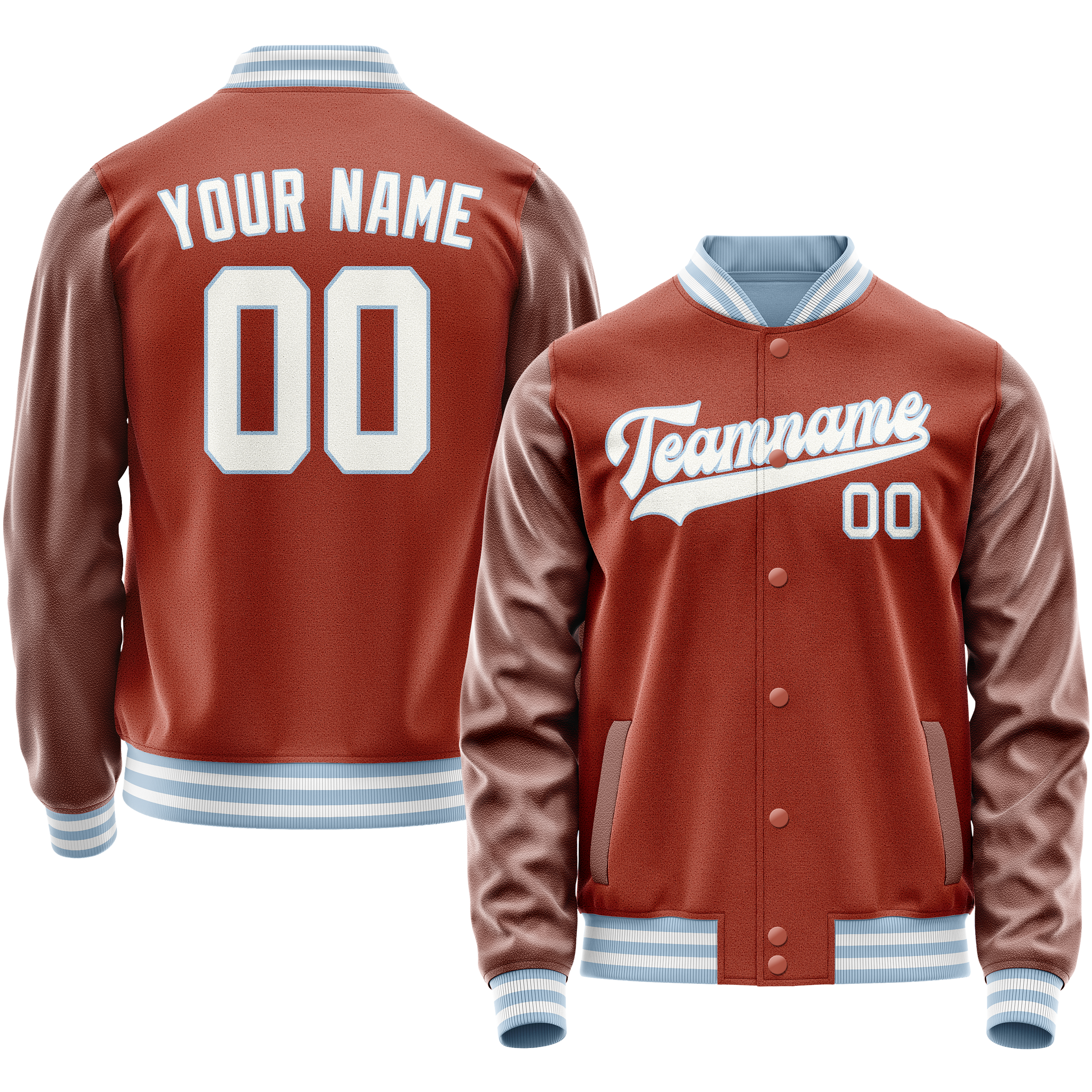 Personalized Coral & Red White Solid Color Varsity Letterman Jacket