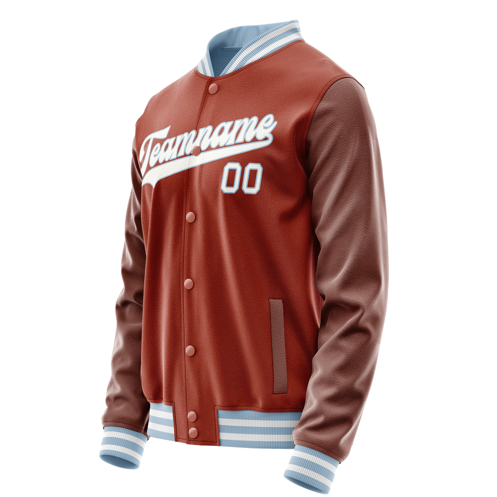 Personalized Coral & Red White Solid Color Varsity Letterman Jacket