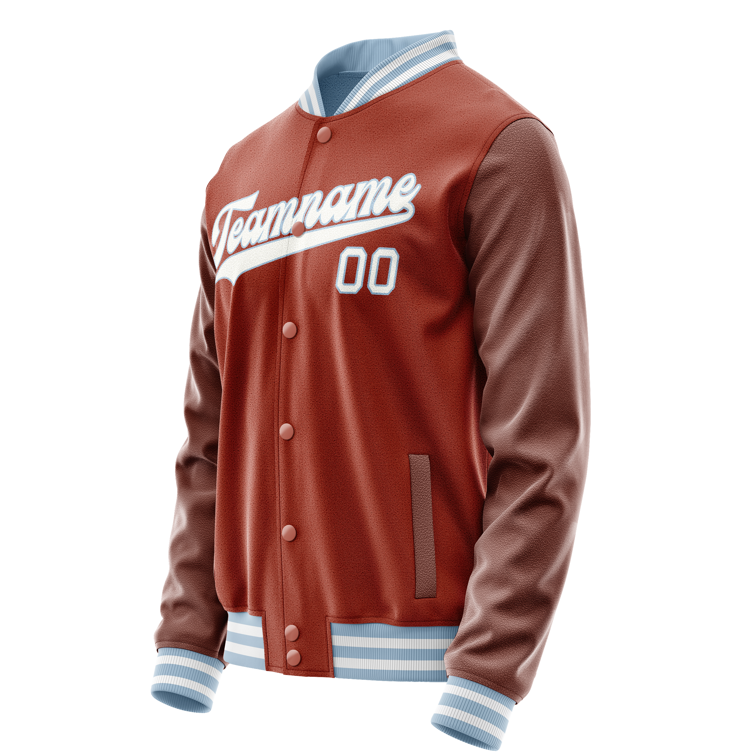 Personalized Coral & Red White Solid Color Varsity Letterman Jacket