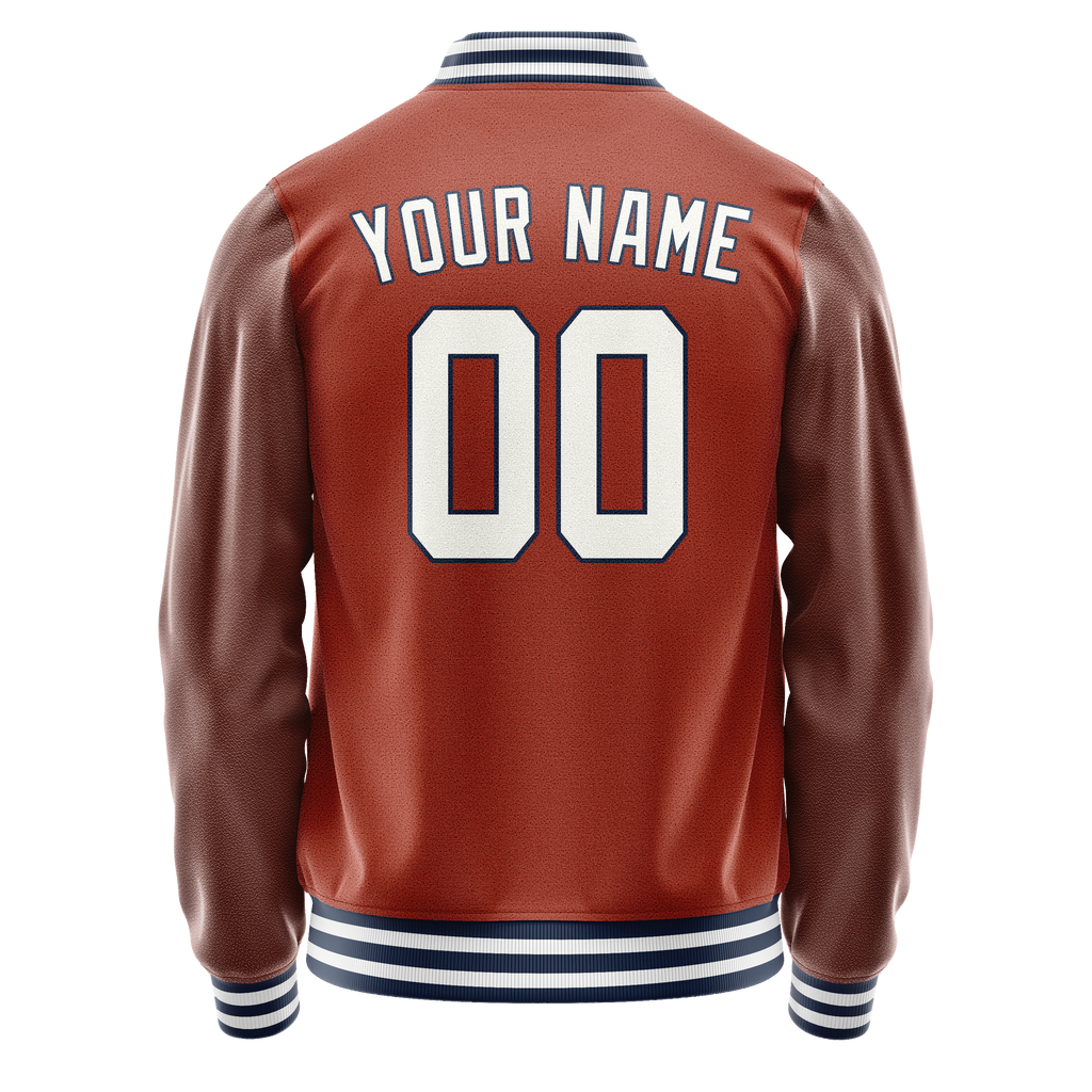 Personalized Coral & Red White Solid Color Varsity Letterman Jacket