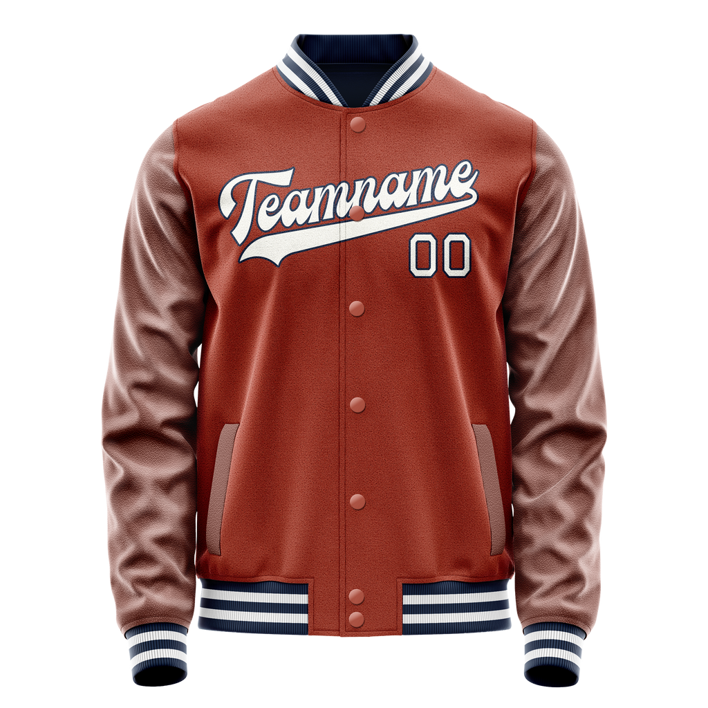 Personalized Coral & Red White Solid Color Varsity Letterman Jacket