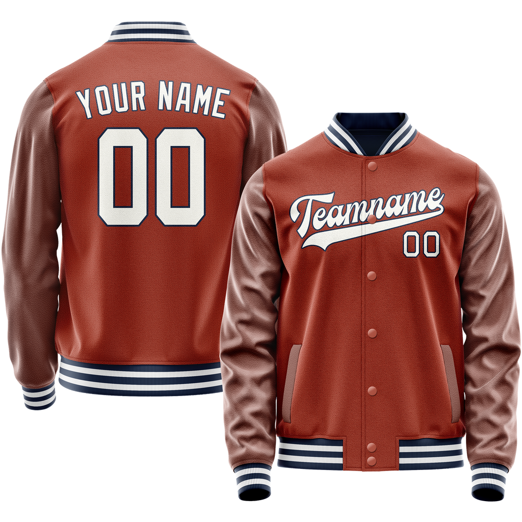 Personalized Coral & Red White Solid Color Varsity Letterman Jacket