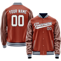 Personalized Coral & Red White Solid Color Varsity Letterman Jacket