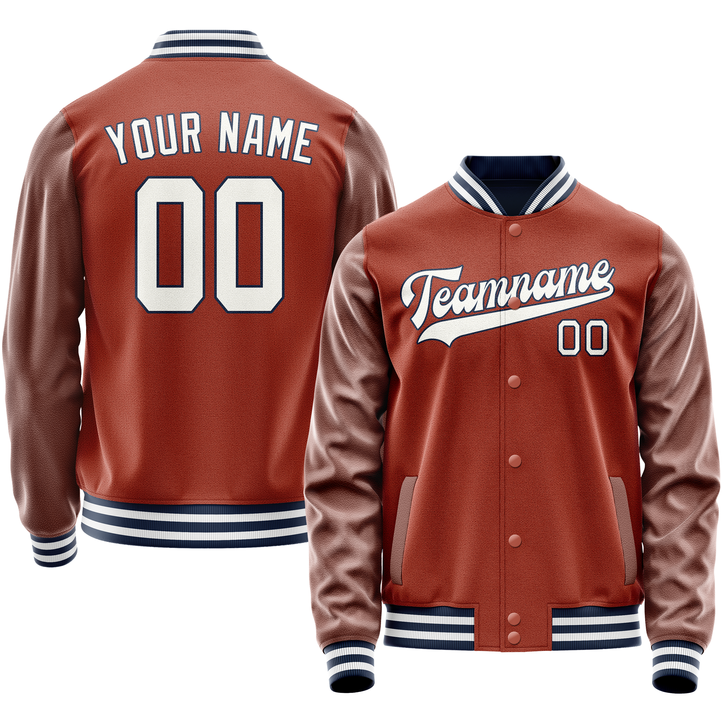 Personalized Coral & Red White Solid Color Varsity Letterman Jacket