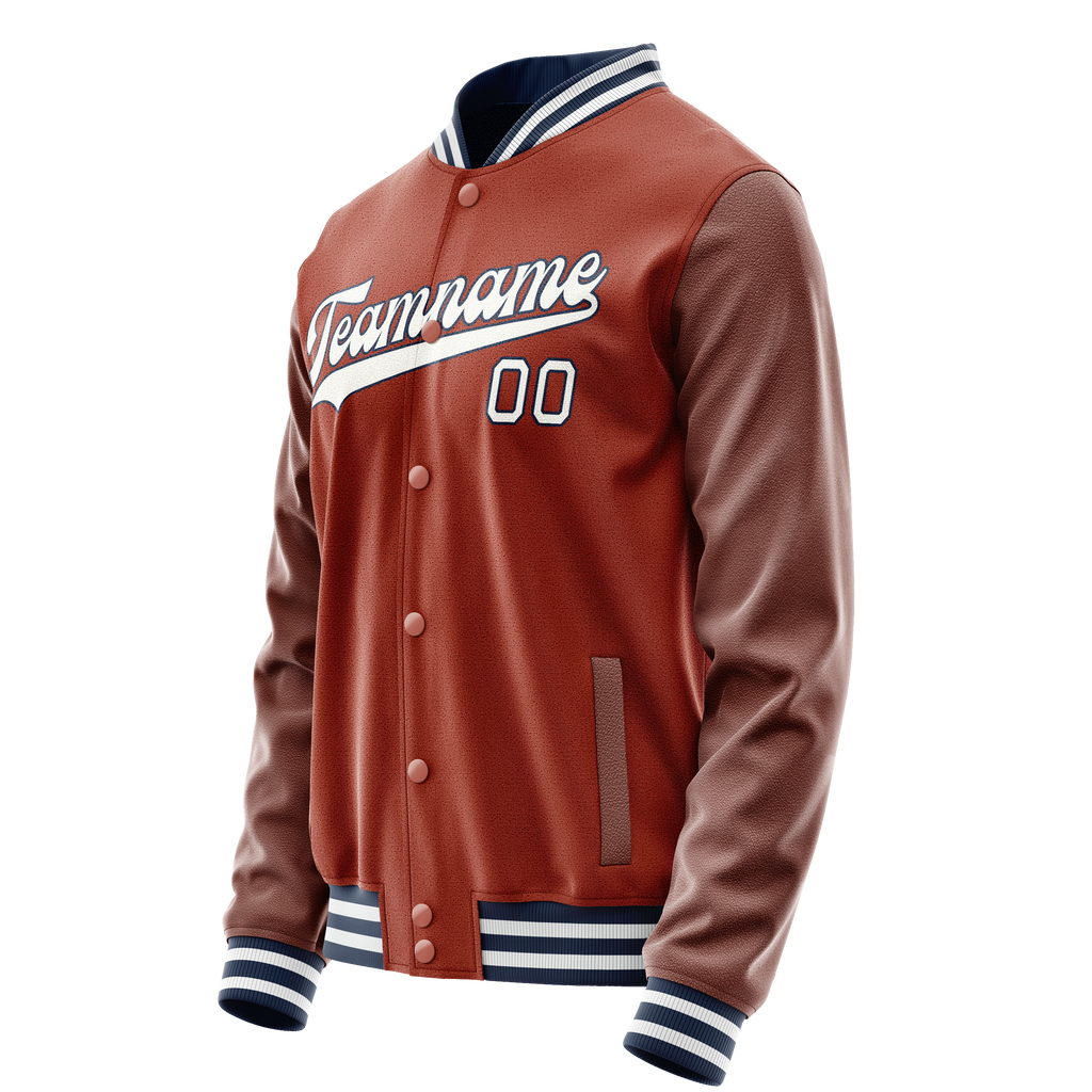 Personalized Coral & Red White Solid Color Varsity Letterman Jacket