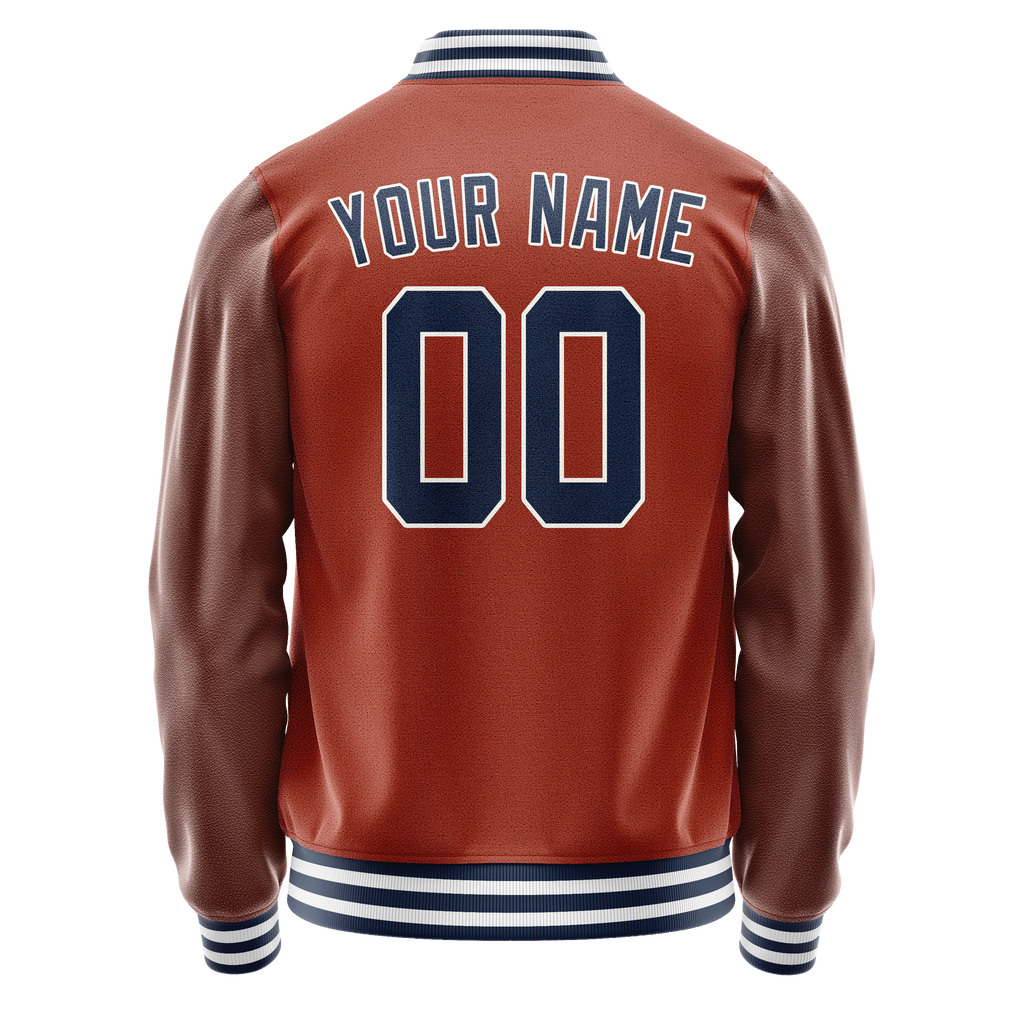 Personalized Coral & Red Navy Solid Color Varsity Letterman Jacket