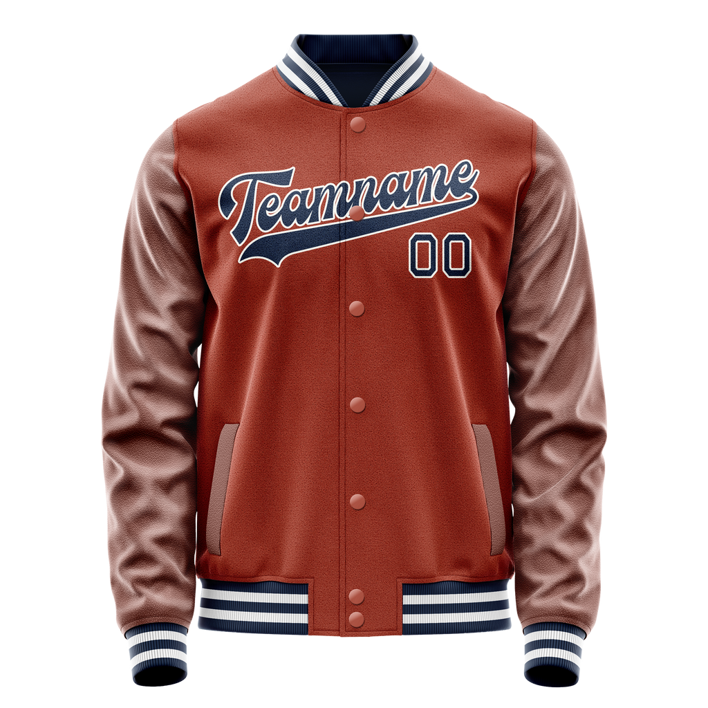 Personalized Coral & Red Navy Solid Color Varsity Letterman Jacket