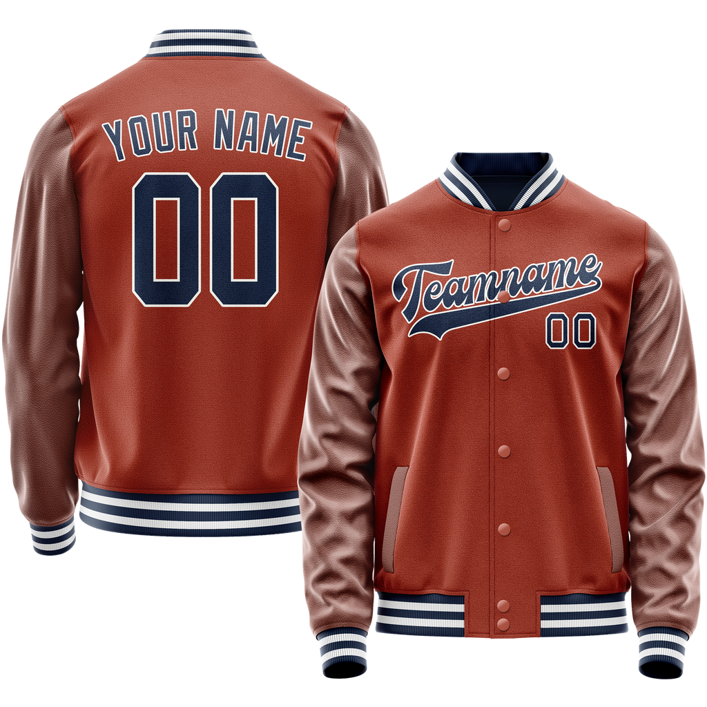 Personalized Coral & Red Navy Solid Color Varsity Letterman Jacket