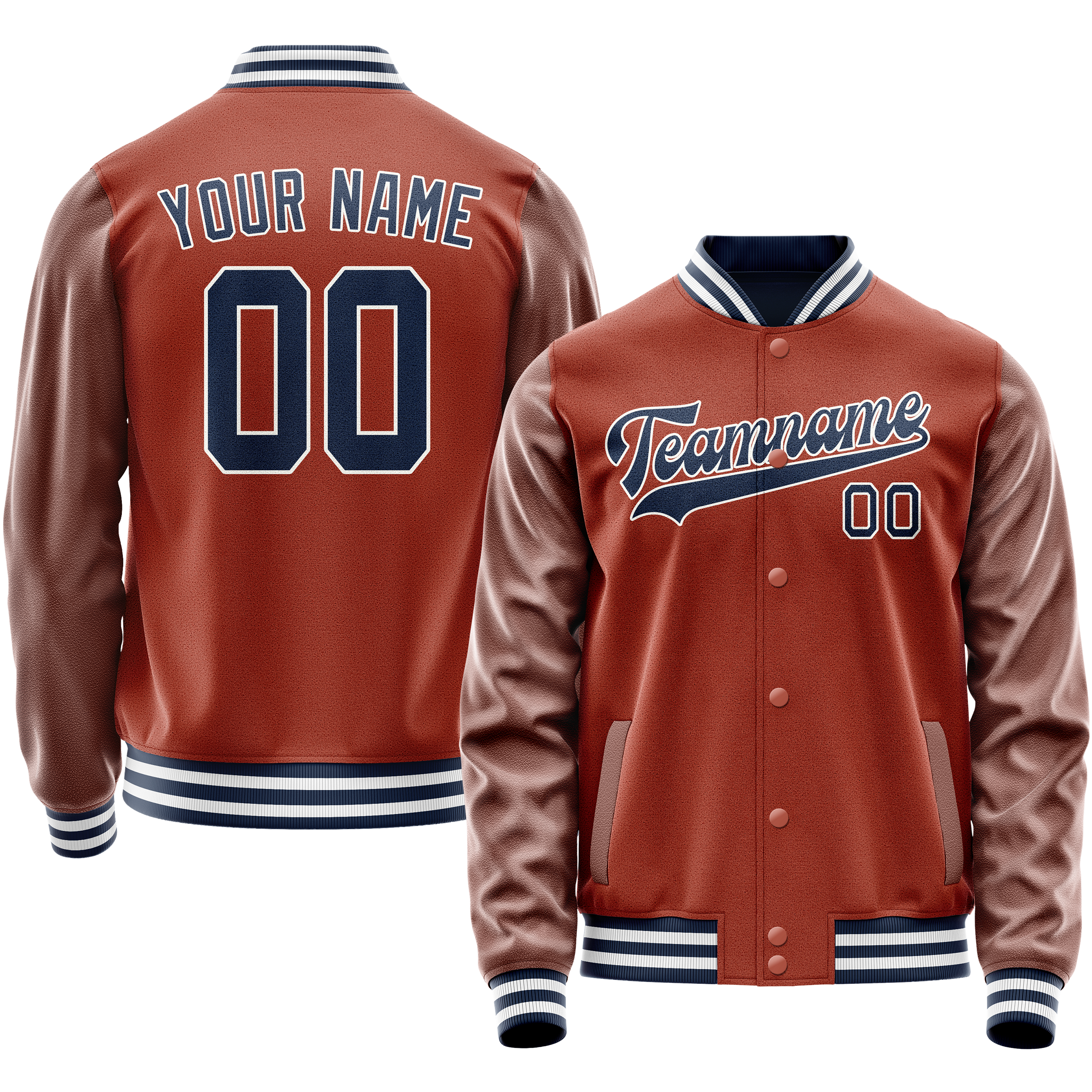 Personalized Coral & Red Navy Solid Color Varsity Letterman Jacket