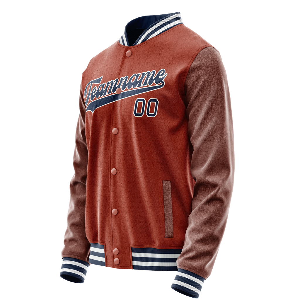 Personalized Coral & Red Navy Solid Color Varsity Letterman Jacket