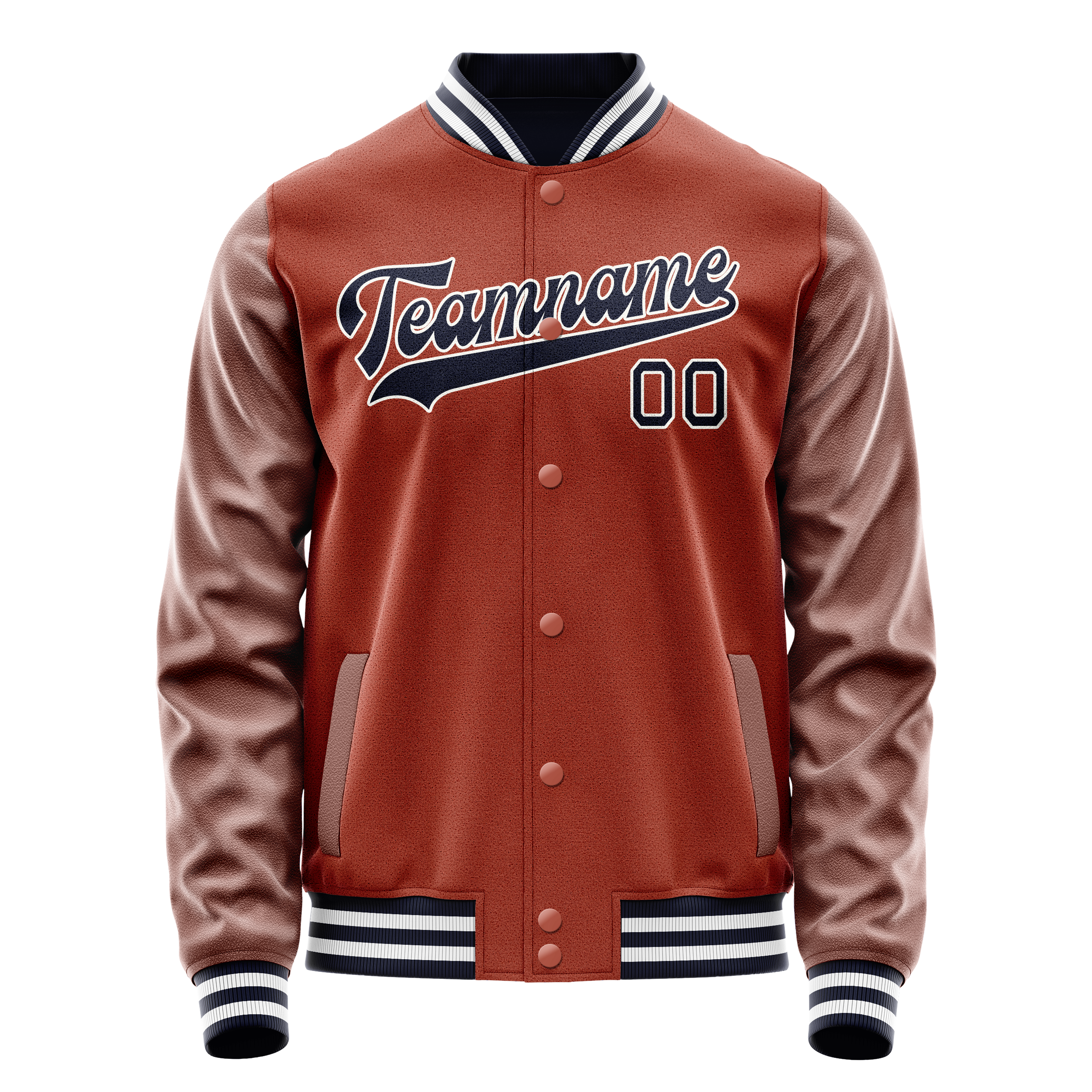 Personalized Coral & Red Navy Solid Color Varsity Letterman Jacket