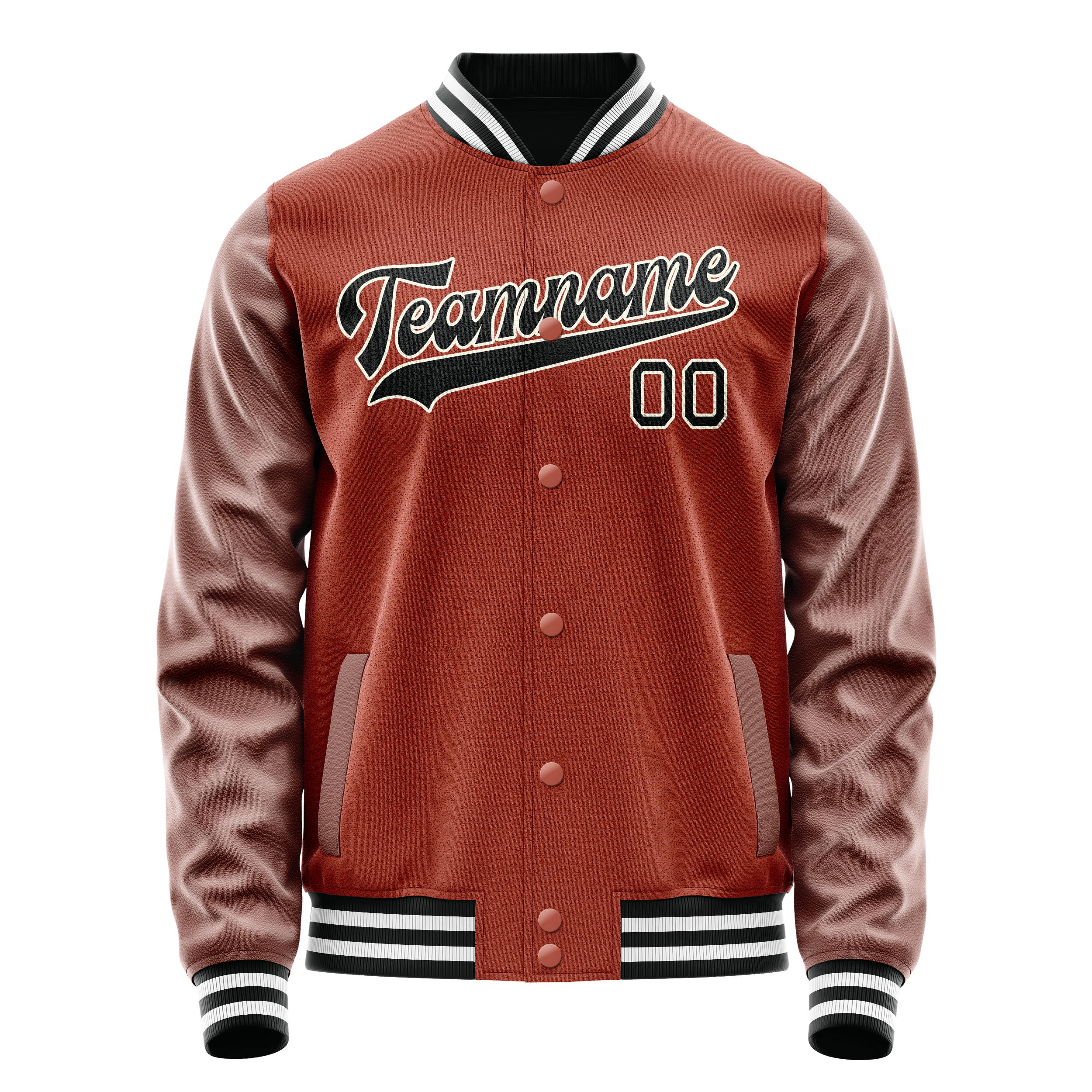 Personalized Coral & Red Black Solid Color Varsity Letterman Jacket