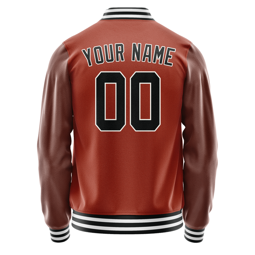 Personalized Coral & Red Black Solid Color Varsity Letterman Jacket