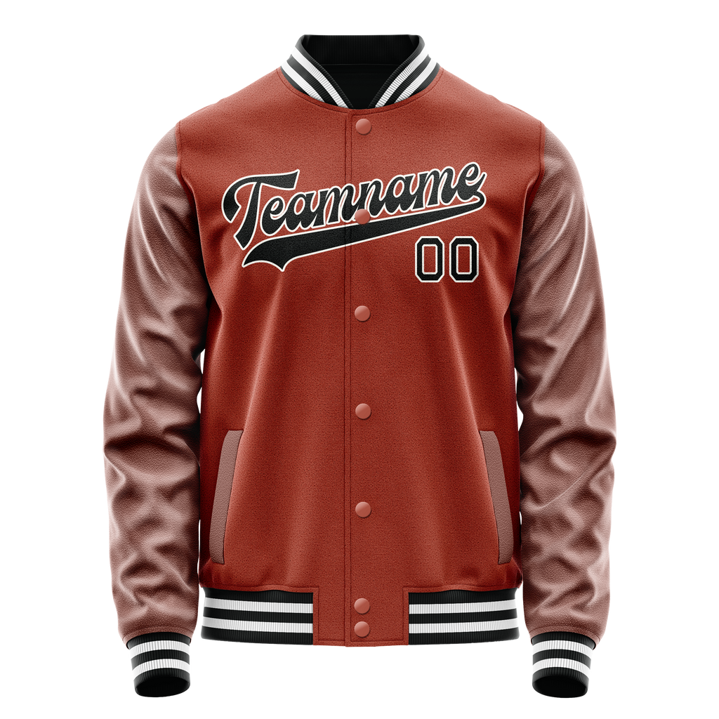 Personalized Coral & Red Black Solid Color Varsity Letterman Jacket