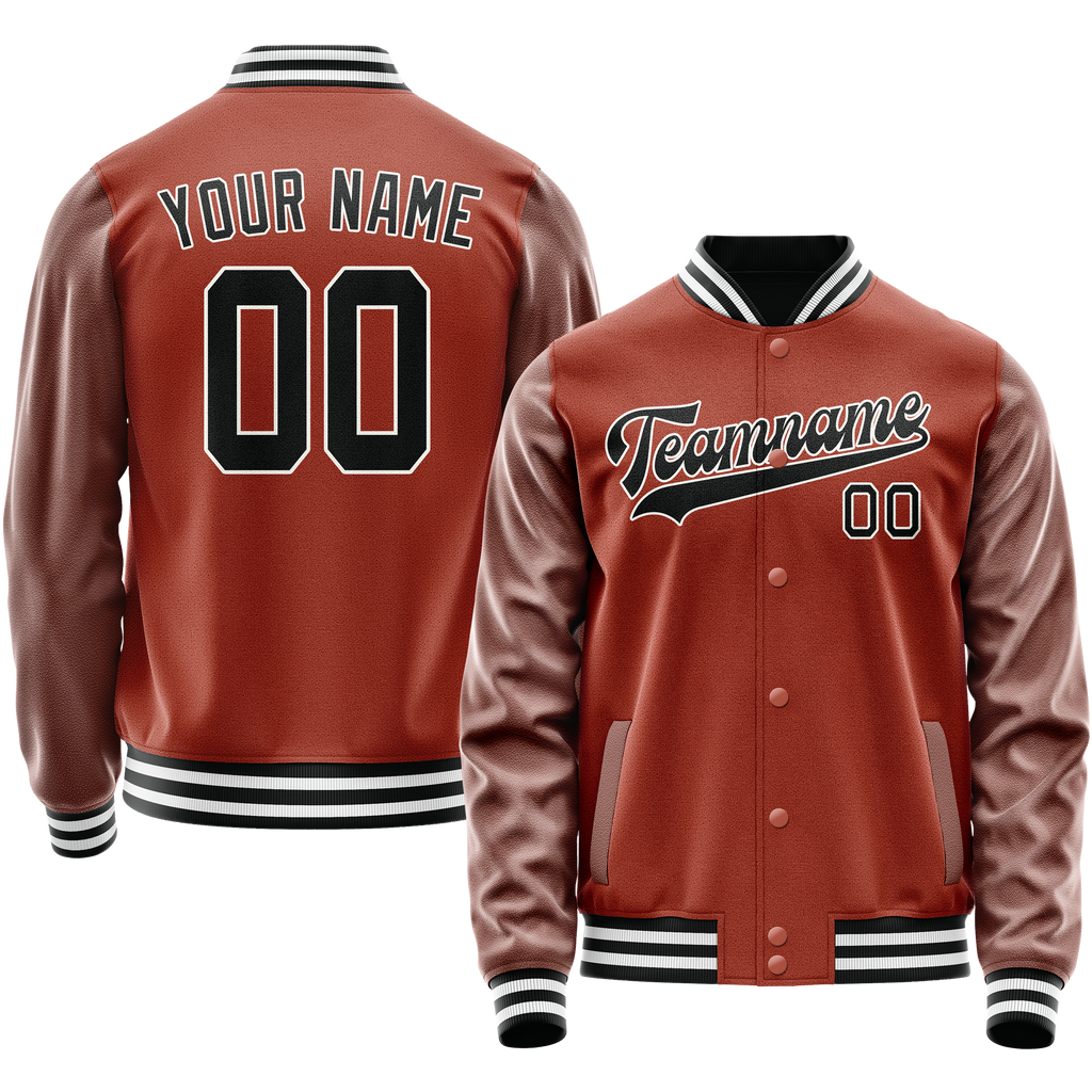Personalized Coral & Red Black Solid Color Varsity Letterman Jacket