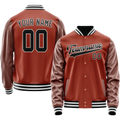 Personalized Coral & Red Black Solid Color Varsity Letterman Jacket