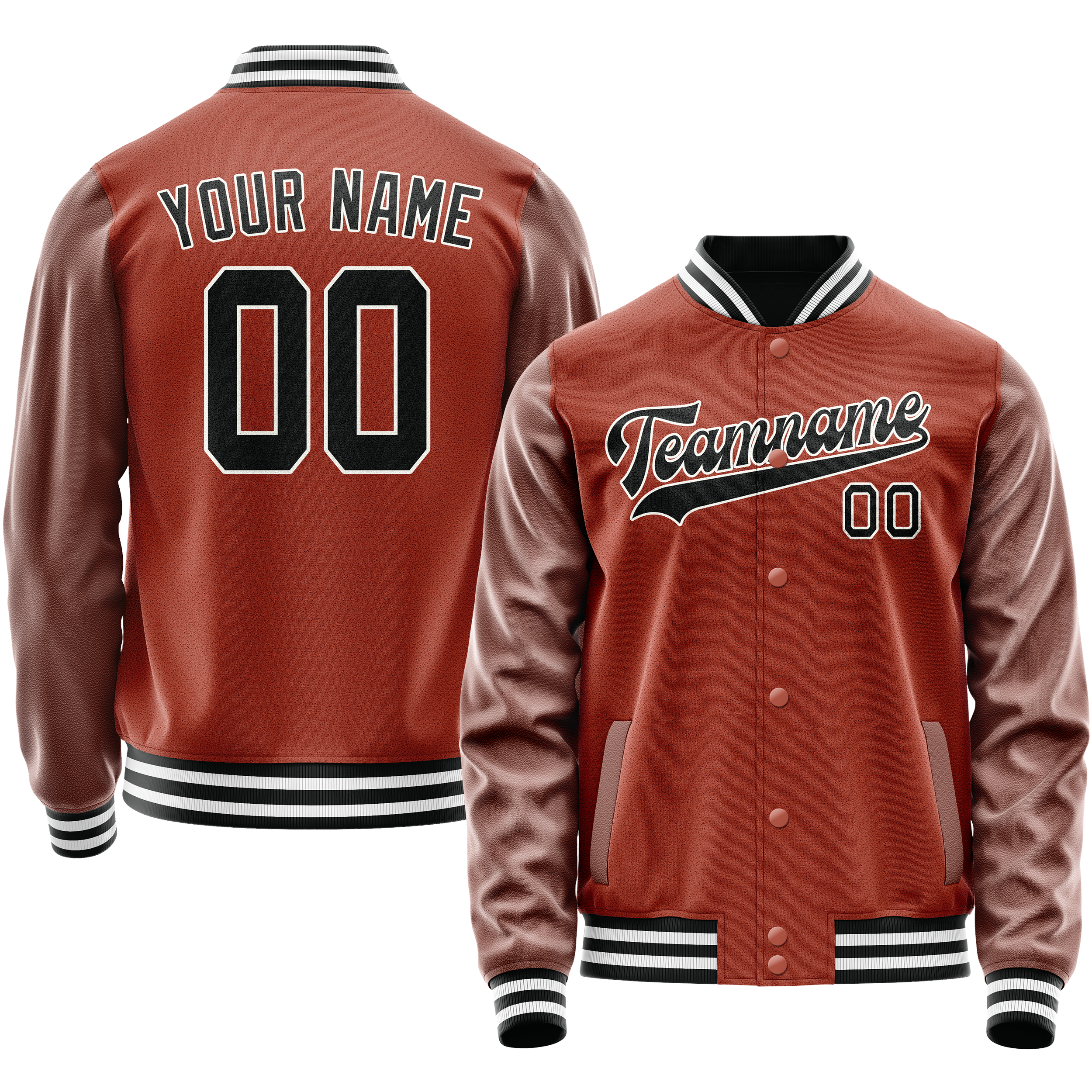 Personalized Coral & Red Black Solid Color Varsity Letterman Jacket