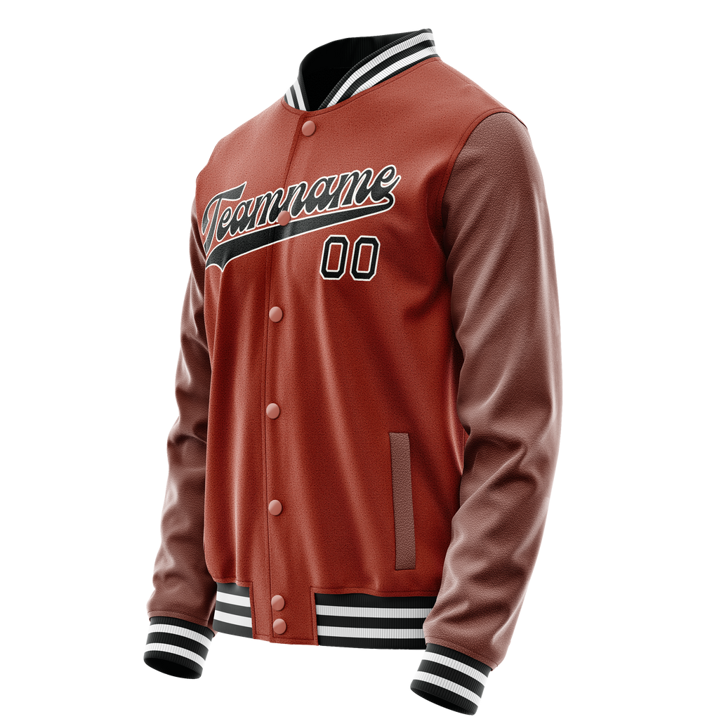 Personalized Coral & Red Black Solid Color Varsity Letterman Jacket