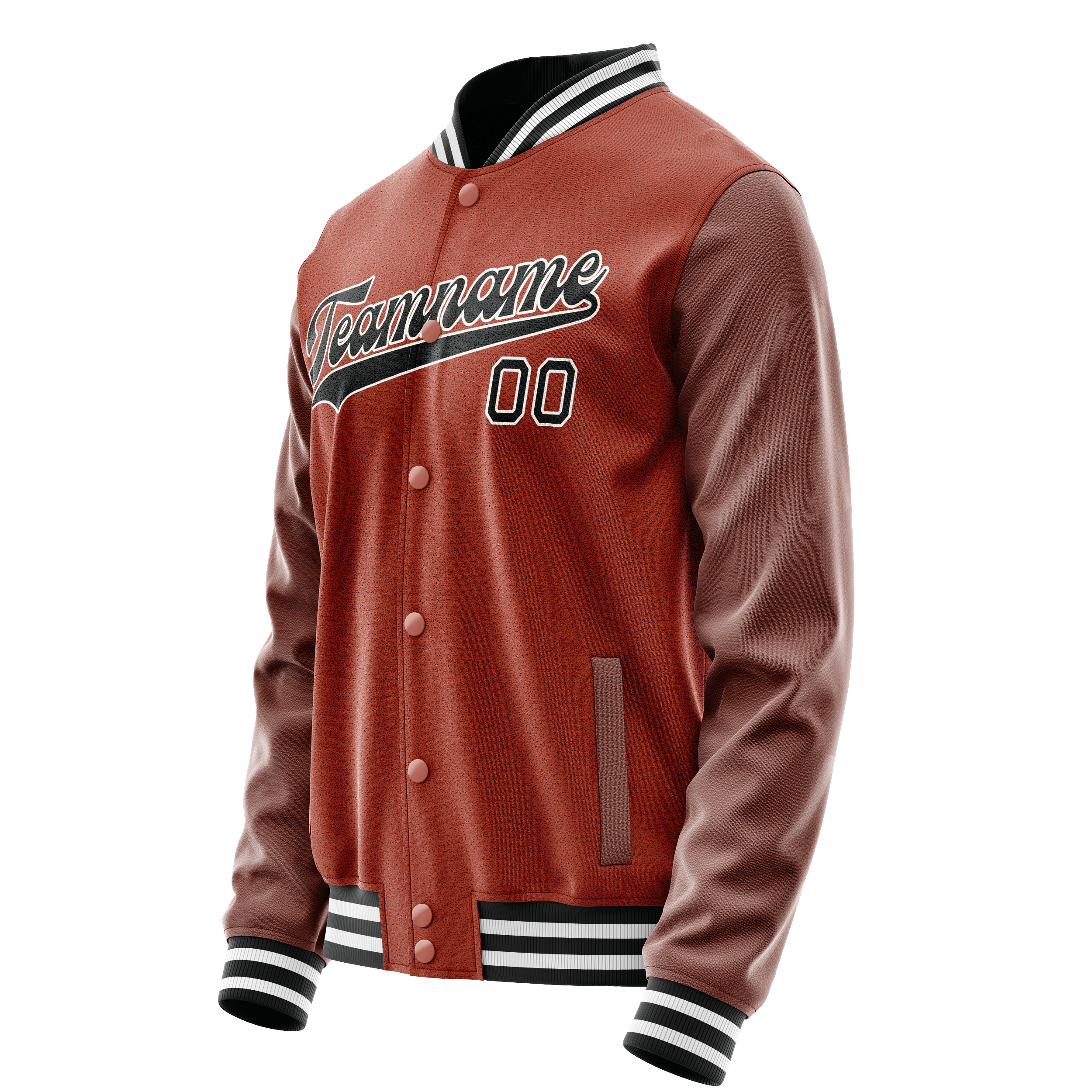 Personalized Coral & Red Black Solid Color Varsity Letterman Jacket