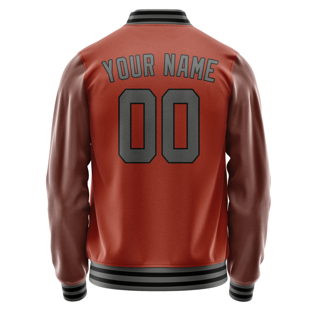 Personalized Coral & Red Gray Solid Color Varsity Letterman Jacket