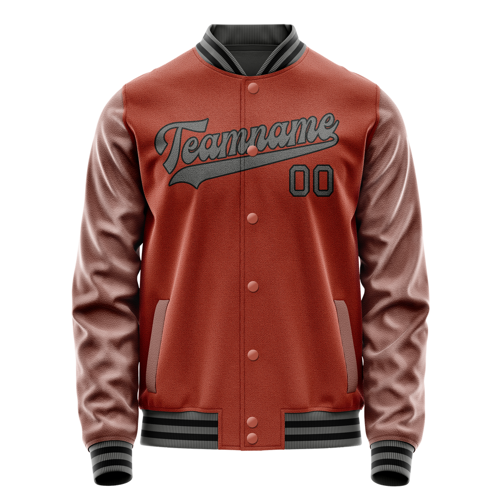 Personalized Coral & Red Gray Solid Color Varsity Letterman Jacket