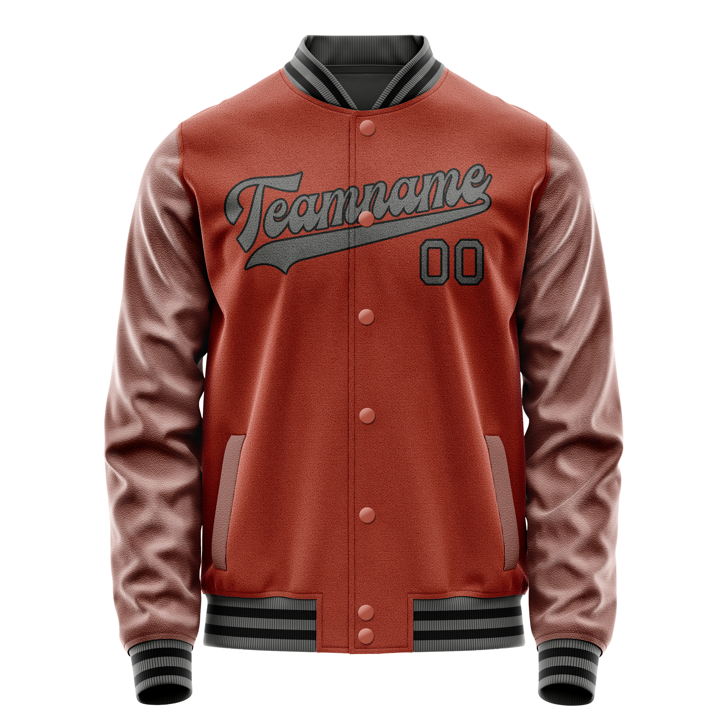 Personalized Coral & Red Gray Solid Color Varsity Letterman Jacket