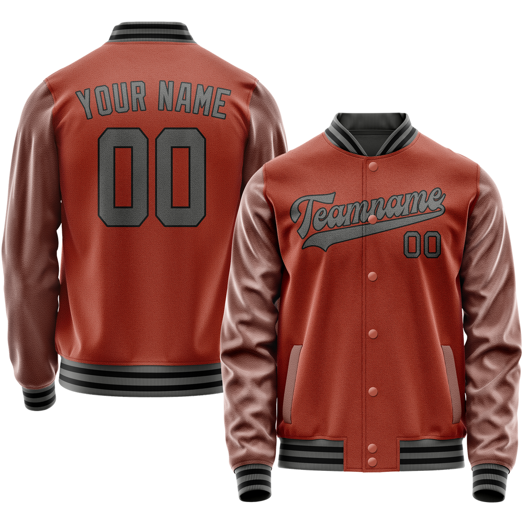 Personalized Coral & Red Gray Solid Color Varsity Letterman Jacket