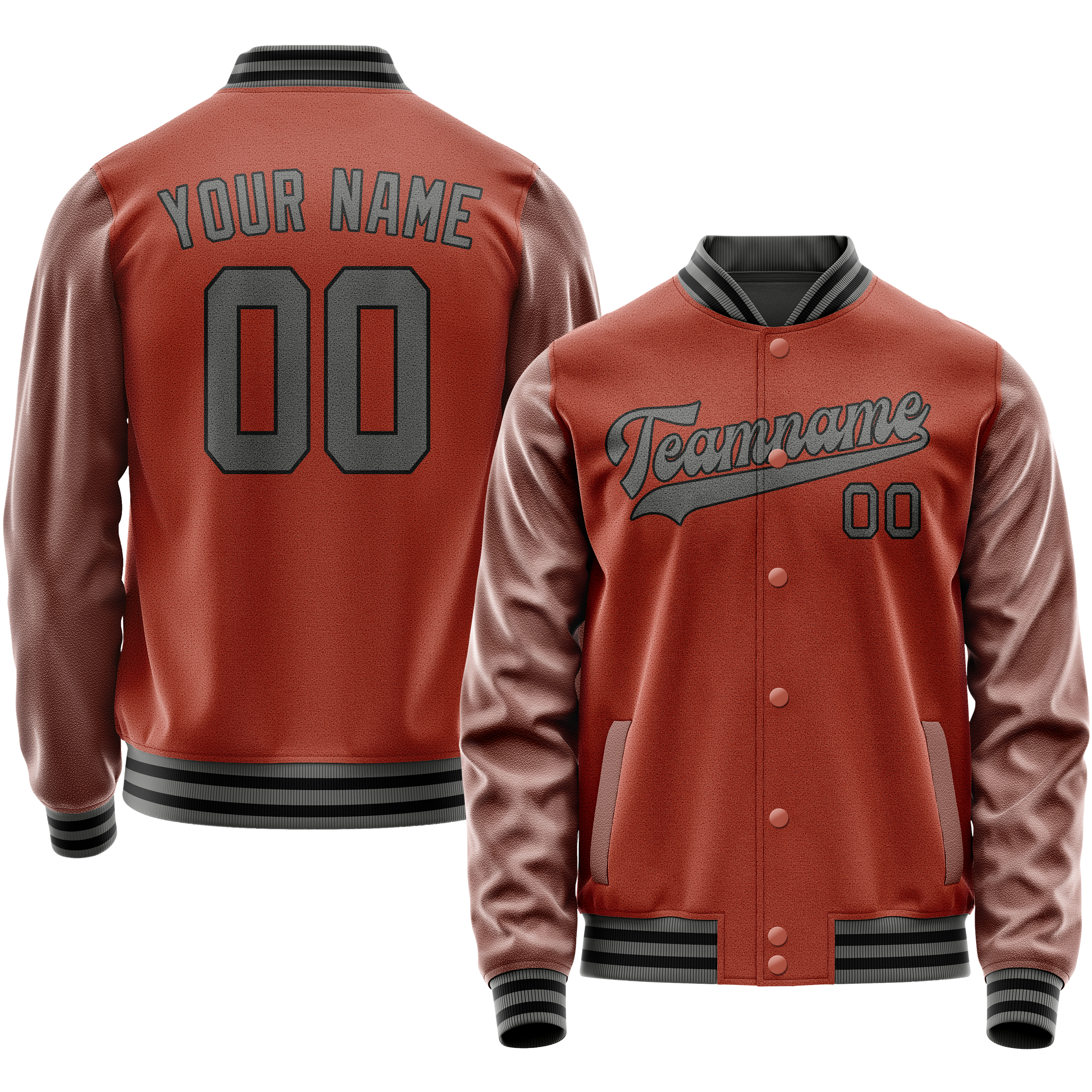 Personalized Coral & Red Gray Solid Color Varsity Letterman Jacket