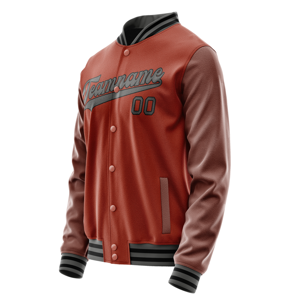 Personalized Coral & Red Gray Solid Color Varsity Letterman Jacket