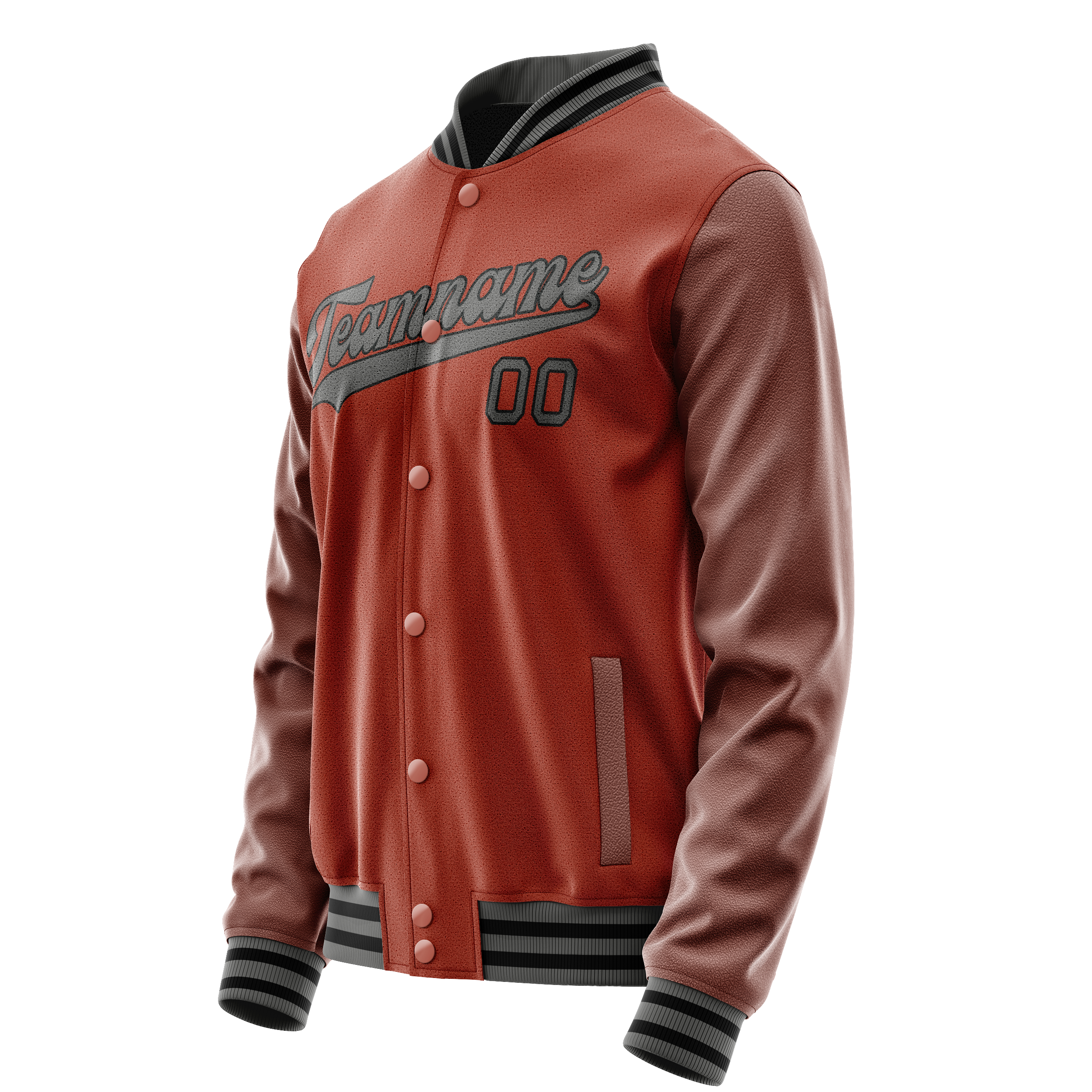 Personalized Coral & Red Gray Solid Color Varsity Letterman Jacket