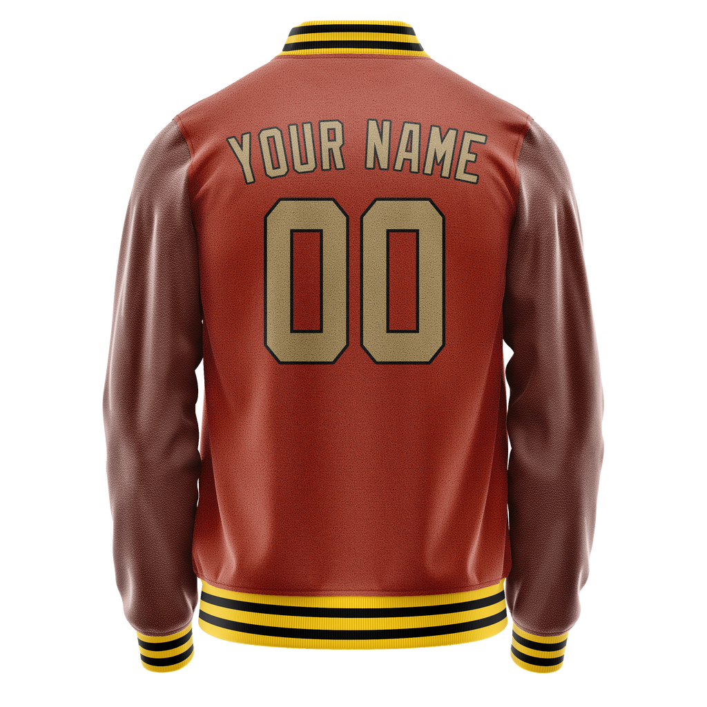 Personalized Coral & Red Old-Gold Solid Color Varsity Letterman Jacket