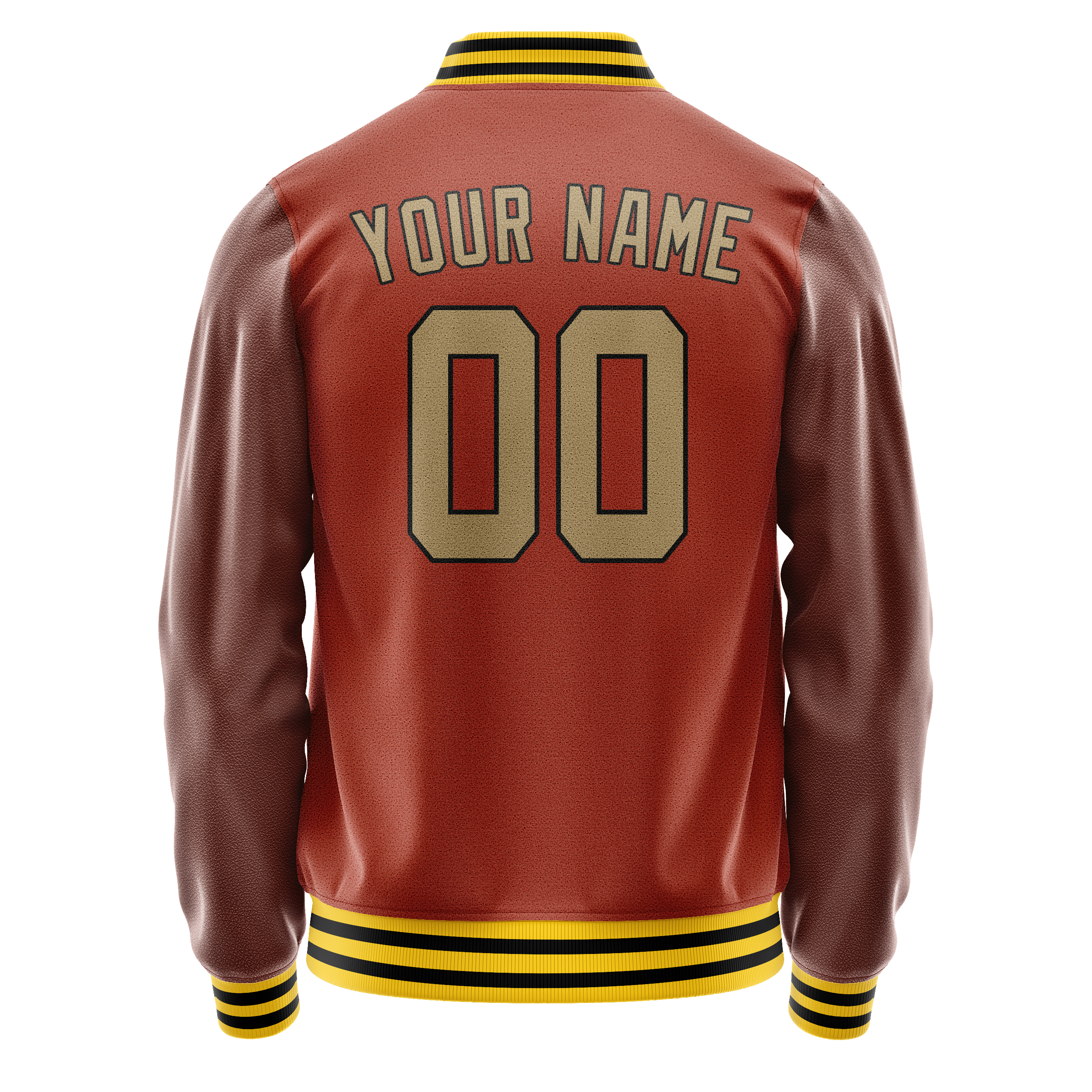 Personalized Coral & Red Old-Gold Solid Color Varsity Letterman Jacket