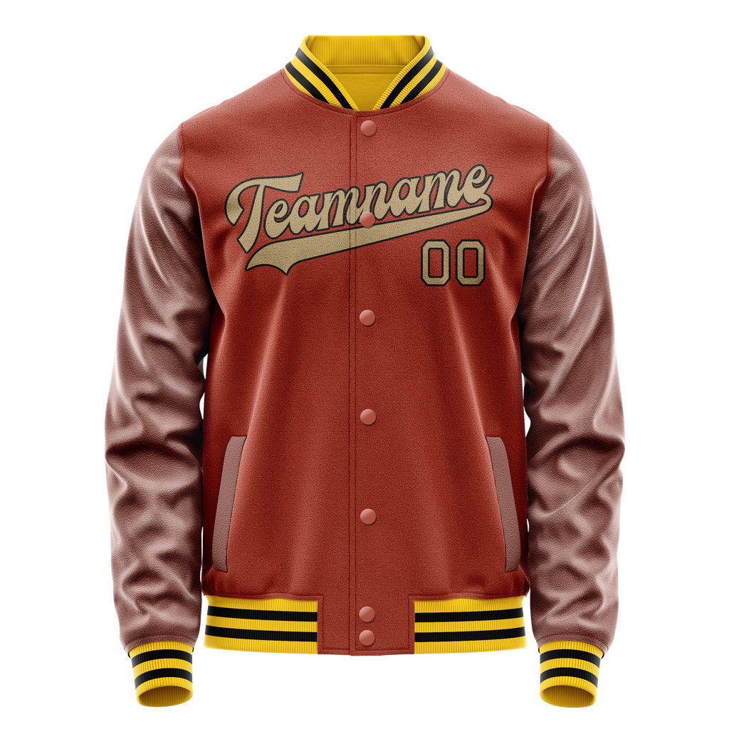 Personalized Coral & Red Old-Gold Solid Color Varsity Letterman Jacket