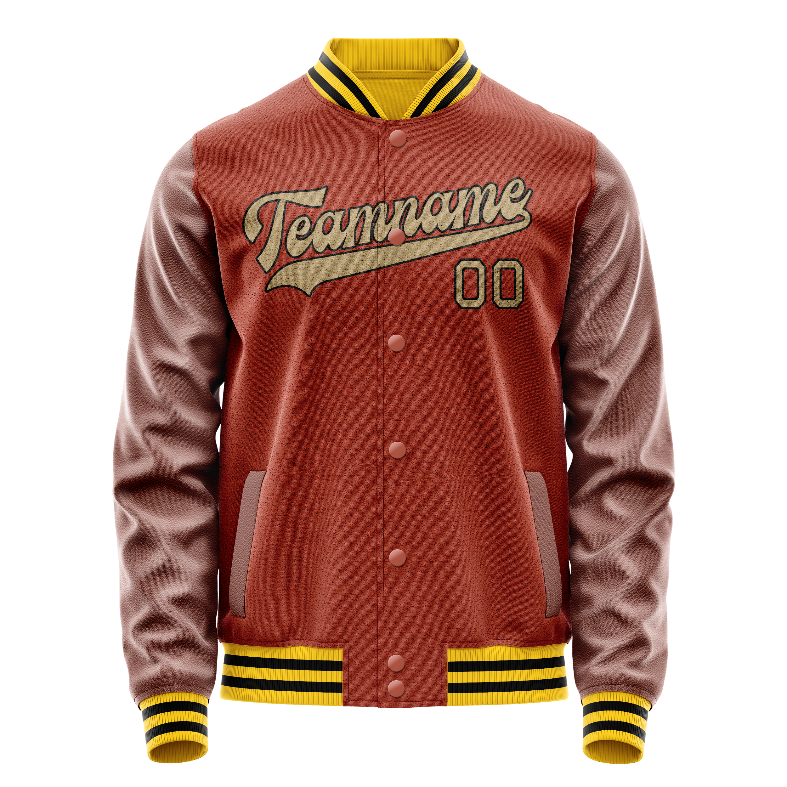 Personalized Coral & Red Old-Gold Solid Color Varsity Letterman Jacket
