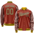 Personalized Coral & Red Old-Gold Solid Color Varsity Letterman Jacket